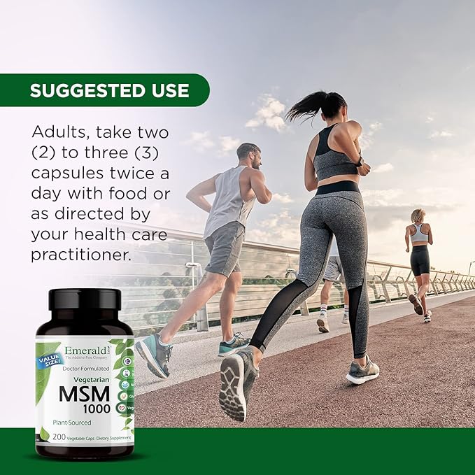 EMERALD LABS MSM 1000mg - Joint Liver &amp Immune Support Supplement with Methylsulfonylmethane - Gluten-Free &amp Additive-Free - 200 Vegetable Capsules (Up to 100-Day Supply)
