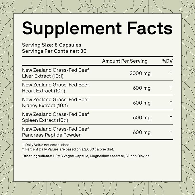Nutriissa Full-Spectrum Beef Organ Capsules 5400 mg – Grass-Fed Liver Heart Kidney Spleen &amp Pancreas – EPEB Certified for Purity &amp Potency – 240 Capsules