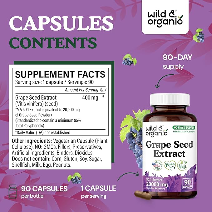 Wild &amp Organic Pine Bark Extract 90 Capsules &amp Grape Seed 90 Capsules