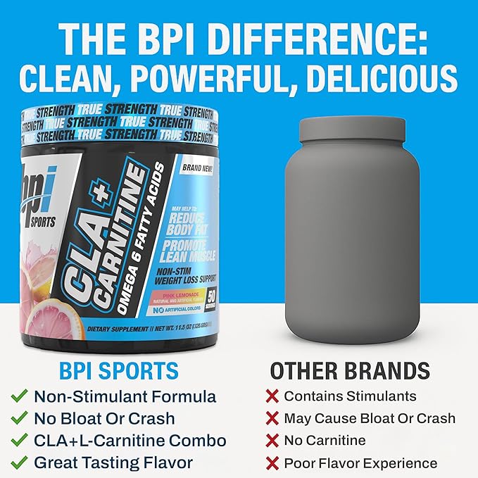 BPI Sports CLA+Carnitine – CLA L Carnitine &amp Linoleic Acid – L Carnitine Supplement for Weight Loss Metabolism &amp Lean Muscle – Caffeine Free – Pink Lemonade – 50 Servings – 12.34 oz