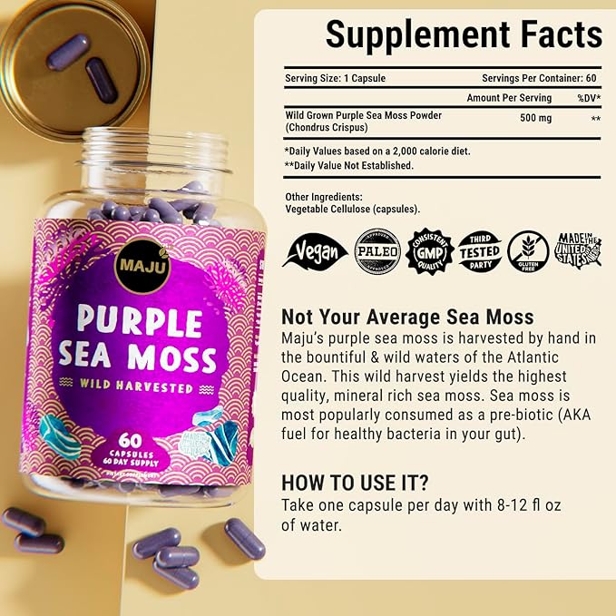 Maju Superfoods Black Seed Oil Capsules and Purple Sea Moss Capsules Bundle