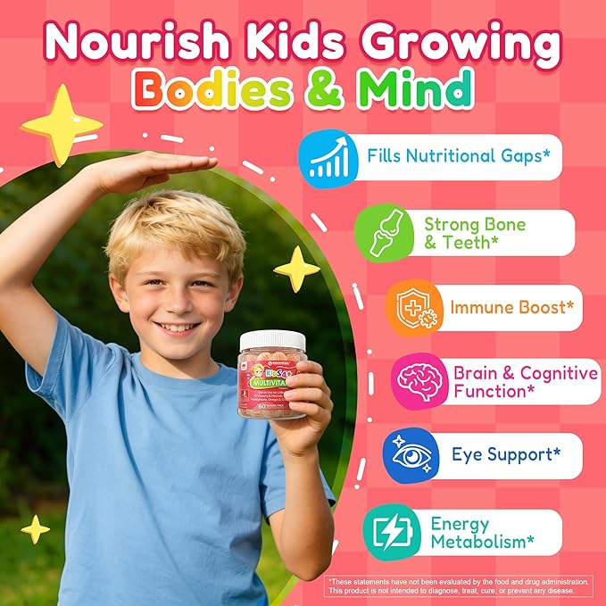 Kids Multivitamin Gummies + Omega 3(DHA/EPA) Methylated Multivitamin for Kids + Iron Choline Probiotic Vitamins A C D3 K2 E Methylfolate B6 B12 for Growth Immune Bone Brain No Sugar 60 Cts