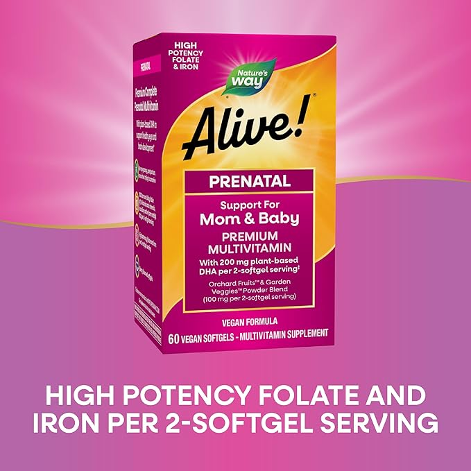 Nature's Way Alive! Complete Premium Prenatal Multivitamins for Women Healthy Eye and Brain Development* 60 Vegan Softgels