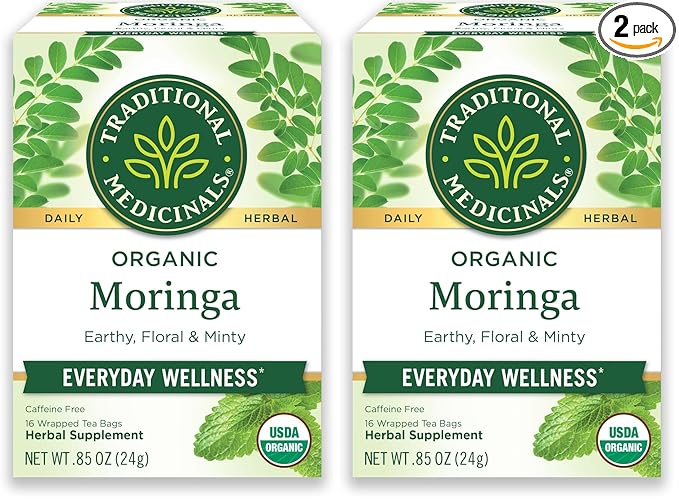 Traditional Medicinals Tea Organic Moringa Everyday Wellness with Spearmint &amp Sage 16 Tea Bags (Pack of 2)
