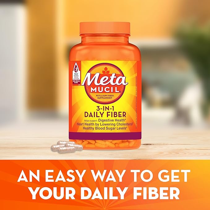 Metamucil Psyllium Husk GLP-1 Friendly Fiber Capsules 160 Capsules 3-in-1 Fiber Supplement Daily Psyllium Husk Fiber Capsules Help Support Digestive Health by Promoting Regularity* Help Supplemen