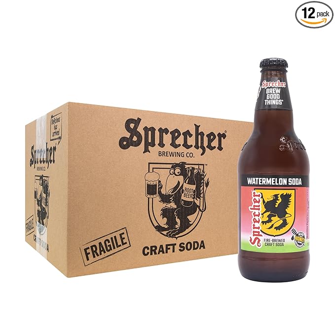Sprecher Watermelon Soda in 16 fl oz Glass Bottles (12 Pack) Fire Brewed Craft Soda with Real Honey Bold Juicy Watermelon Flavor Naturally Flavored Gluten Free Soft Drink