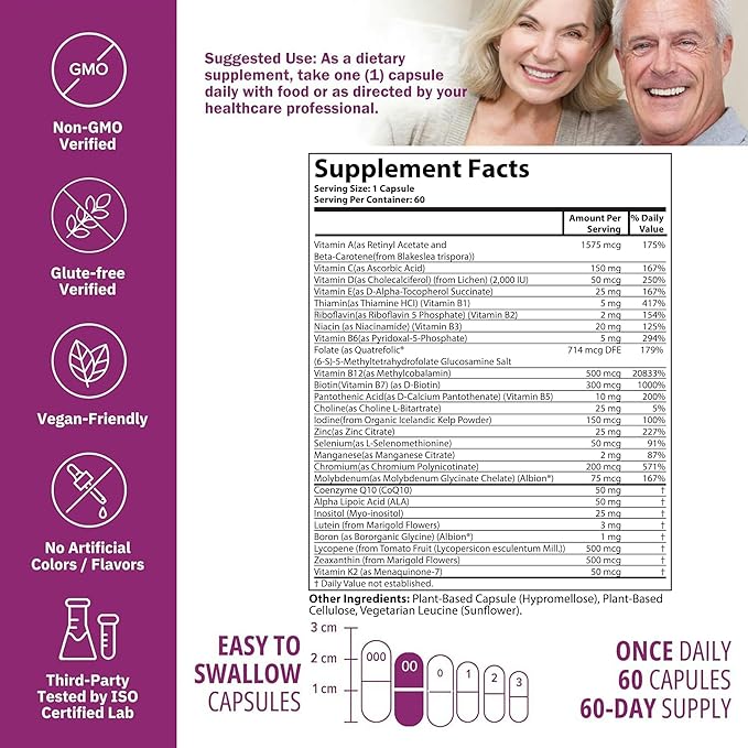 Just One Daily Methylated Multivitamin – Iron-Free with Methyl B12 &amp Methylfolate – Methylation Support for Men &amp Women – Vegan Gluten-Free Non-GMO – 60 Capsules (2-Month Supply)