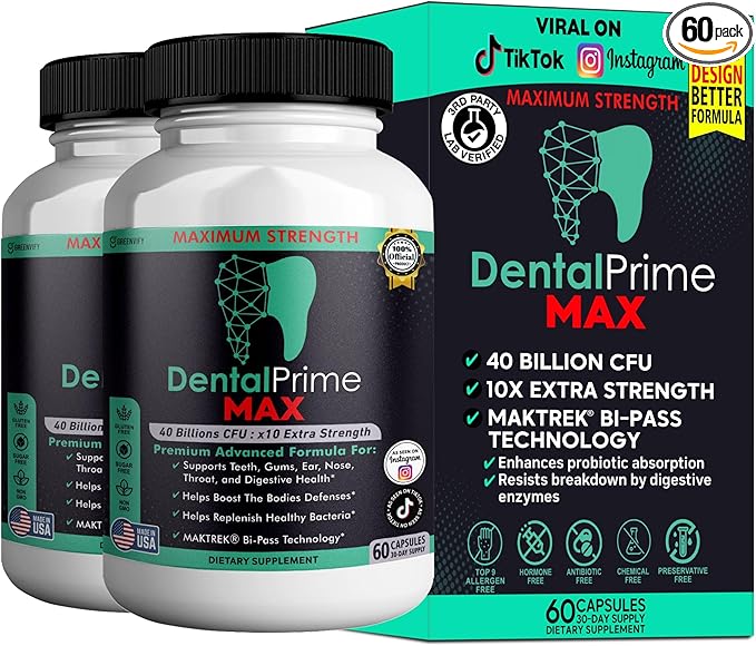 DentalPrime MAX Probiotic Supplement 40 Billion CFU MAKTREK Bi-Pass Technology 60 Capsules 30-Day Supply (2)