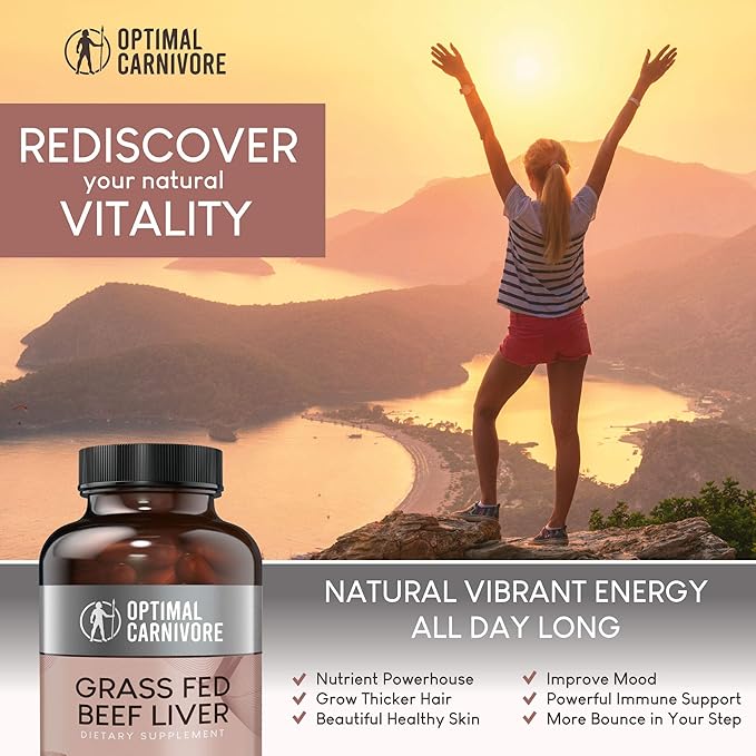 Optimal Carnivore Grass Fed Beef Liver Capsules Freeze Dried in Convenient Pills 180 Capsules Desiccated Supplement
