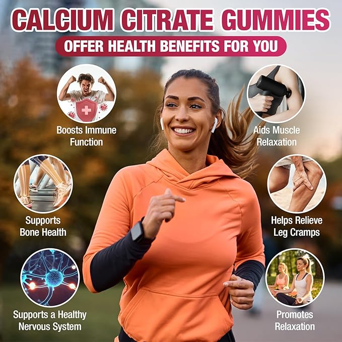 Calcium Citrate Gummies 1200mg - Sugar-Free Chewable Supplement for Women &amp Men with Bone Muscle &amp Immune Support - Raspberry Flavor 120 Count