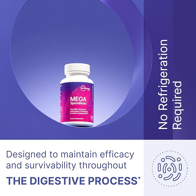 Microbiome Labs MegaSporeBiotic Probiotics for Women &amp Men - Spore-Based Probiotic for Gut Health &amp Digestive Support - Shelf-Stable Travel-Friendly Mens &amp Womens Probiotics (60 Capsules