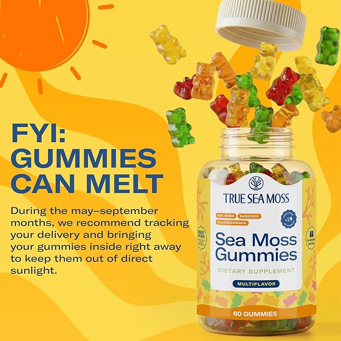 TrueSeaMoss Irish Sea Moss Gummies with Burdock Root &amp Bladderwrack – Formula for Adults &amp Kids – 60 Gummies (Packaging May Vary)