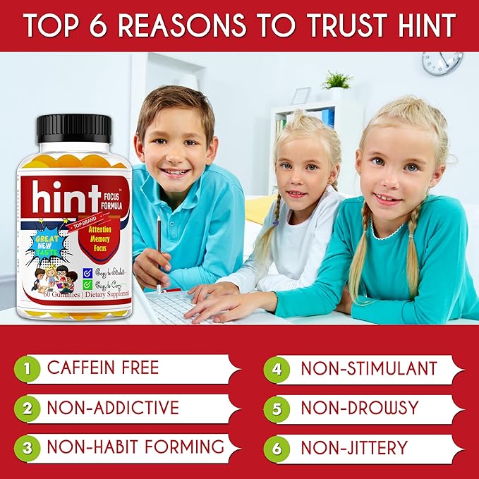 Hint Omega 3 6 9 Gummies for Kids &amp Teens – Brain Support Focus Gummies for Teens Kids Memory Vitamins Non-Fishy Low Sugar Non-Fishy – 60 Gummies