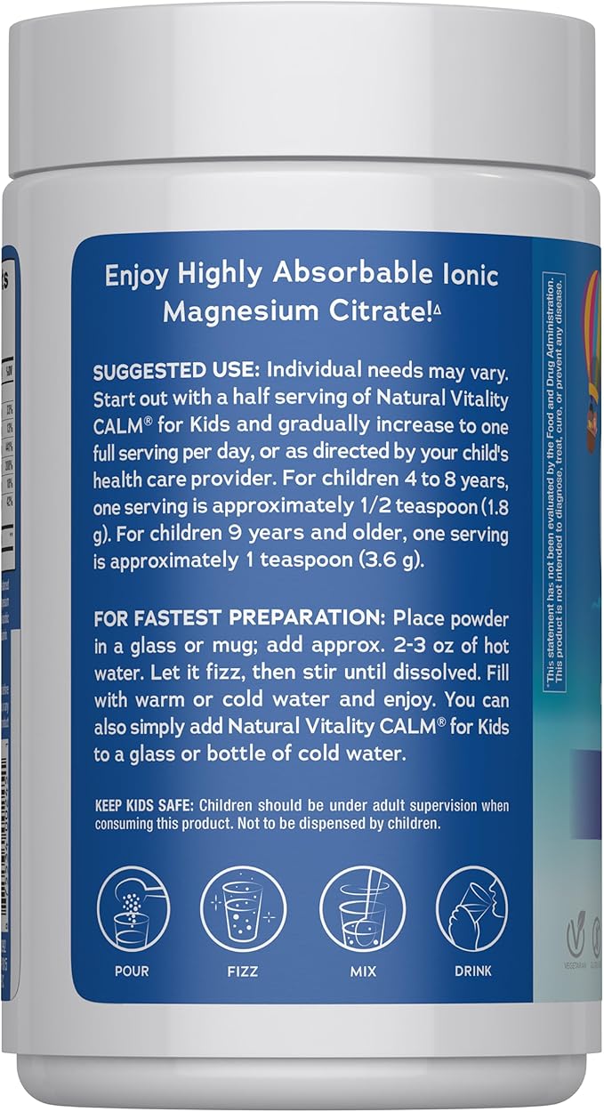 Natural Vitality Kids Calm Magnesium 16oz Powder | Mixed Berry Flavored Drink Mix Supplement | Supports a Balanced Mood and Healthy Development