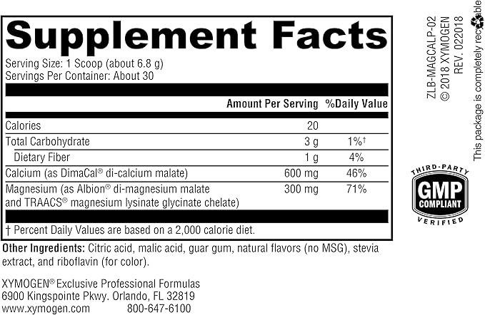 XYMOGEN OptiMag Plus Calcium - Magnesium &amp Calcium Powder - Muscle Nerve &amp Bone Support - Highly Absorbable Albion - Vegan Non-GMO - Pear Flavor - 30 Servings (7.2 oz)