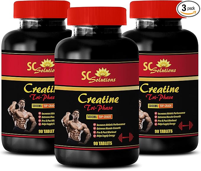 Muscle Hypertrophy - CREATINE TRI-Phase - PRE &amp Post Workout - creatine raw - 3 Bottles (270 Tablets)