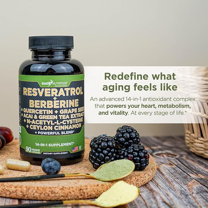 Gade Nutrition Resveratrol Berberine Quercetin Grape Seed Extract Green Tea Extract N-Acetyl Cysteine - 14 in 1 Complex Supplement for Women &amp Men with Potent Antioxidants - Made in USA