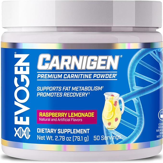 Evogen Carnigen - Premium Carnitine Powder | Supports Fat Metabolism &amp Promotes Recovery | Stimulant-Free L Carnitine Supplement Matrix with Acetyl L-Carnitine | Raspberry Lemonade | 50 Servings