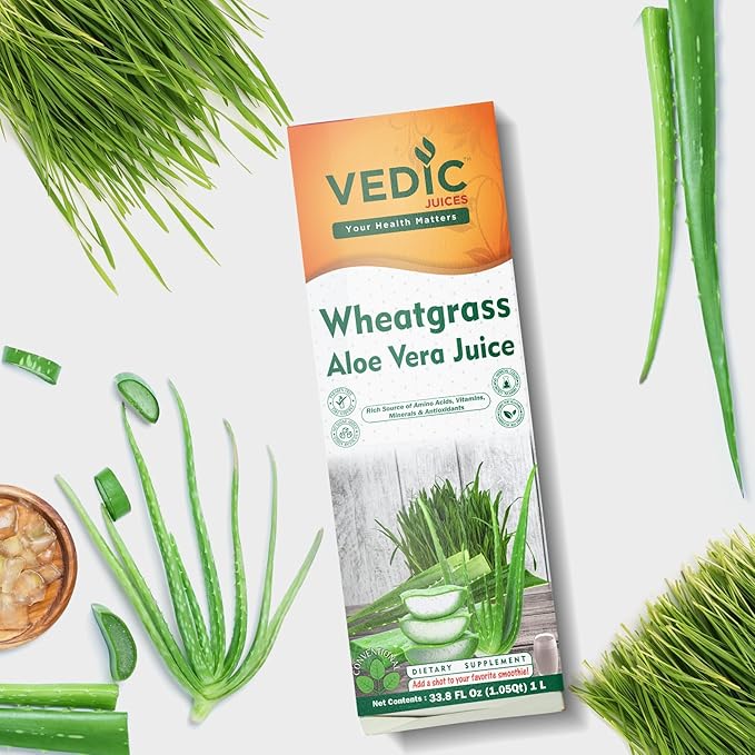 Vedic Juices Premium Quality Aleo Vera Juice Drink with Wheatgrass - 16.9 fl oz Pack of 1 - Ideal for Daily Use
