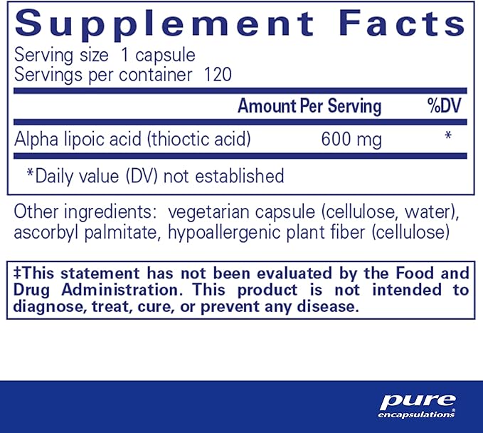 Pure Encapsulations Alpha Lipoic Acid 600 mg - ALA Supplement for Liver Support Antioxidants Nerve Health Cardiovascular Health &amp Carbohydrate Support - Premium Alpha Lipoic Acid - 120 Capsules