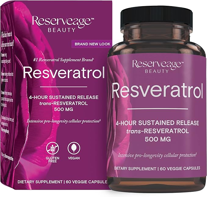 Reserveage Beauty Resveratrol 500 MG Trans-Resveratrol Antioxidant Supplement for Heart and Cellular Health Supports Healthy Aging and Immune System Paleo Keto (120 Capsules 120 Servings)