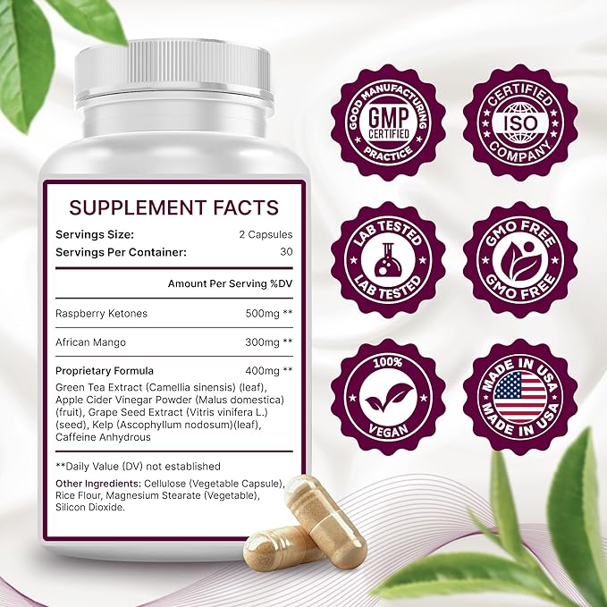 Fat Burner for Women with Raspberry Ketones Green Tea &amp African Mango – Best Diet Pills that Work Fast for Women All-Natural Weight Loss Supplements Supports Metabolism &amp Belly Fat Burn 60
