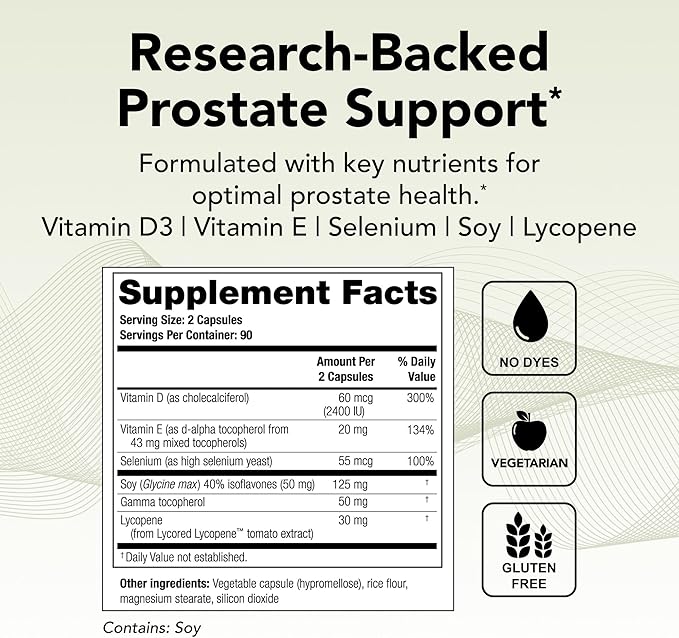 Theralogix Prostate 2.4 Nutritional Supplement - 90-Day Supply - Prostate Health for Men - Supports Healthy Prostate Tissue - Lycopene Vitamin D3 Selenium &amp Vitamin E - NSF Certified - 180 Capsu