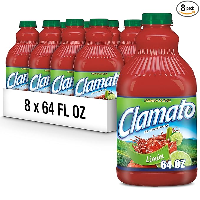 Clamato Limon Tomato Cocktail 64 fl oz bottle (Pack of 8) Zesty Citrus Mixer Authentic Flavor Perfect Mixer for Micheladas and Bloody Mary Drinks and other Cocktail Spirits
