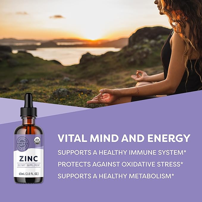 VIMERGY USDA Organic Zinc Supplements for Women &amp Men (7.5mg Liquid Zinc Per Serving) Fast-Absorbing Immune Support Promotes Healthy Bones &amp Skin Vegan (Pack of 2)