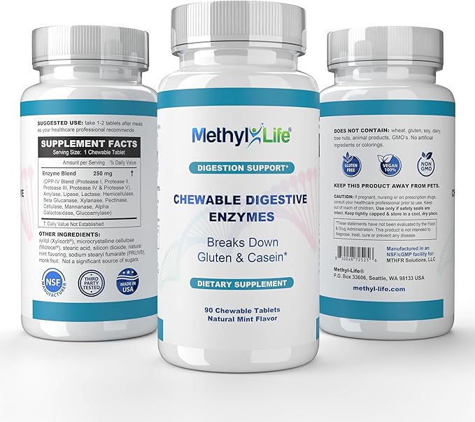 Methyl-Life® Chewable Digestive Enzymes – Broad-Spectrum Plant-Based Enzyme Blend for Balanced Digestion &amp Nutrient Breakdown – Vegan Non-GMO Gluten-Free – Natural Mint-Flavored Tablets | 90 Cou