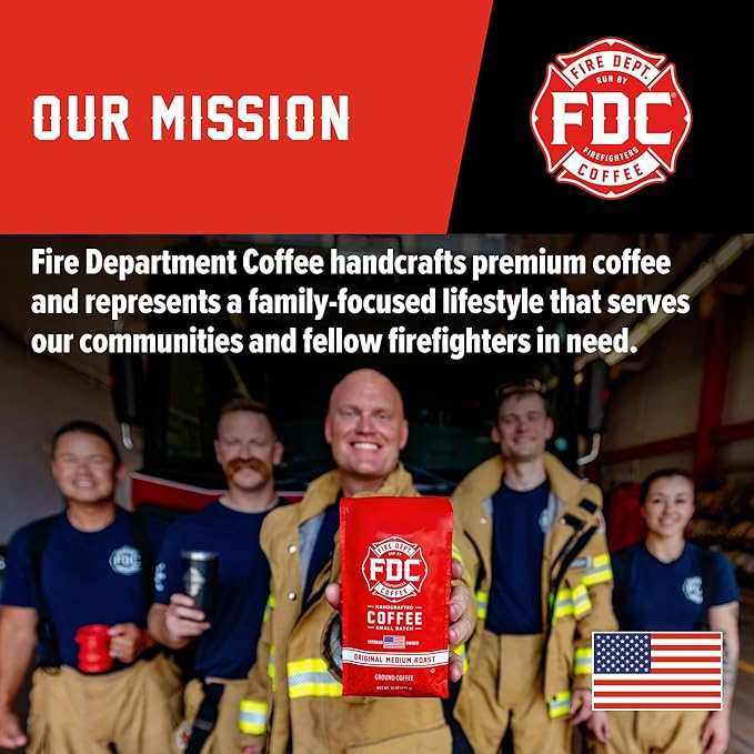 Fire Department Coffee - Gives Back to Firefighters - Donut Shop Coffee Beans - Sweet &amp Smooth - Medium Roast - Roasted in the USA - Veteran Owned (12 oz Pack of 2)