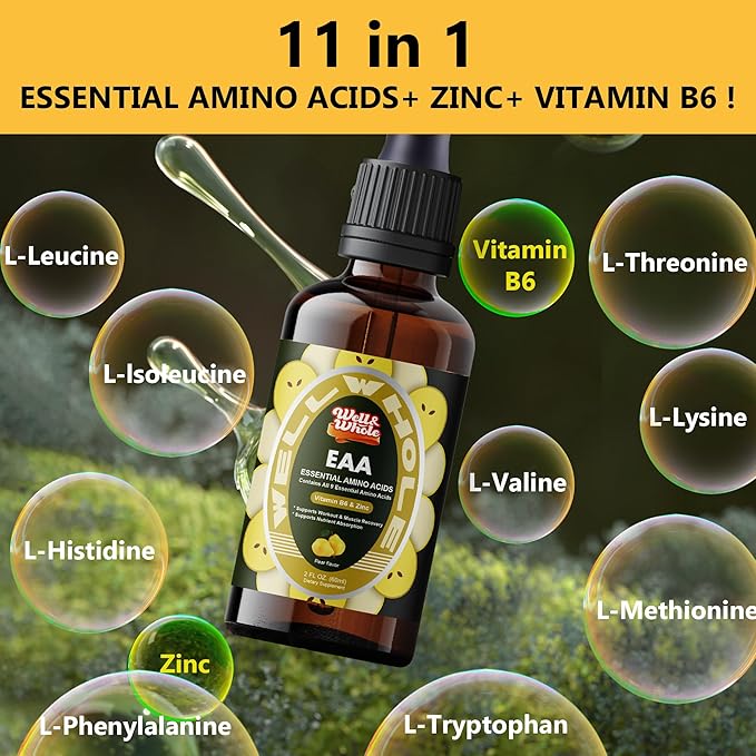 Well&ampWhole L-Lysine Gummies 1000mg and Essential Amino Acid (EAA) Liquid Drops &amp Liver Support Liquid Supplement