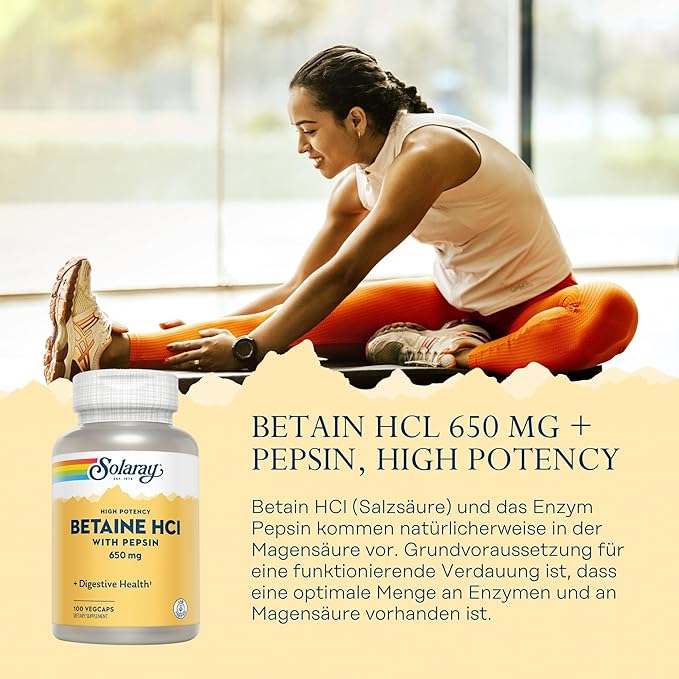 Solaray Hcl Pepsin High Potency 650 Mg 100 Veggie Capsules
