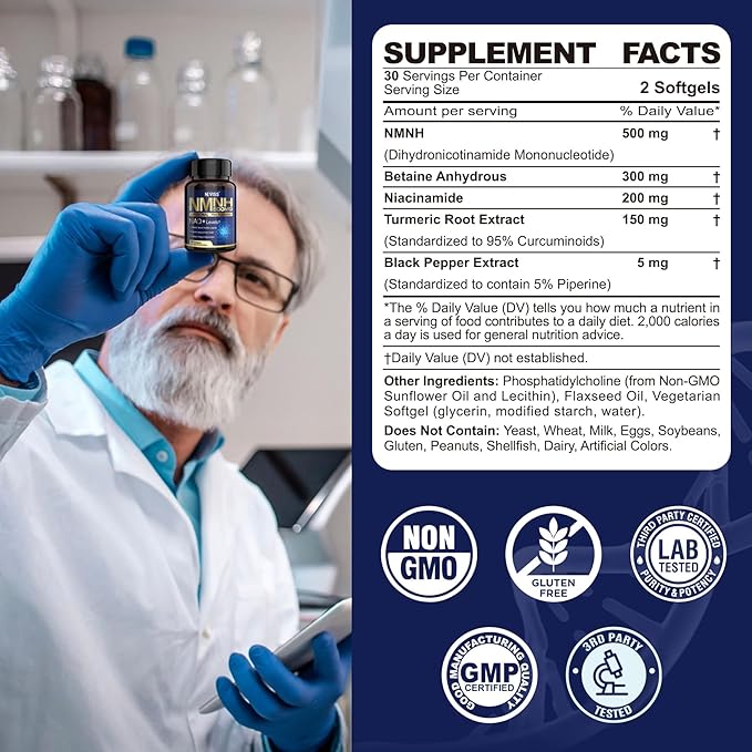 2Pack NAD+ Supplement Next-Gen NMNH Liposomal 500mg NR NMN Supplement Alternative High Absorption NAD+ with Curcumin Niacinamide for Cellular Energy DNA Repair Healthy Aging 120 Softgels