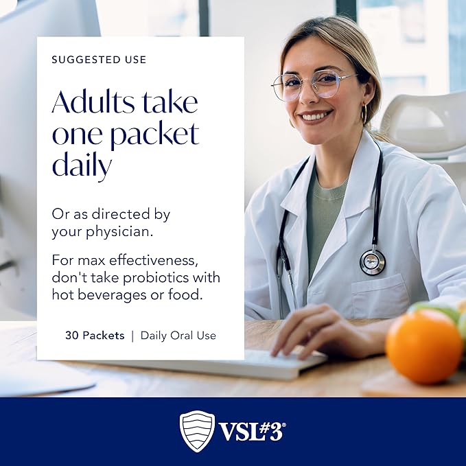 VSL#3® Probiotic Powder for Digestive Health IBS &amp UC Symptoms - 450B CFUs High-Potency Multi-Strain Live Refrigerated Probiotic Medical Food for Gut Health Support in Men &amp Women 60 Pa