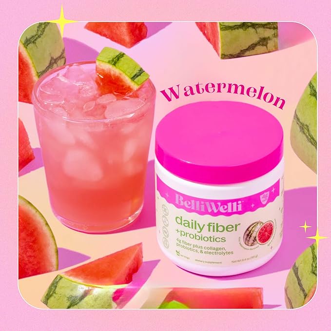 Belli Welli Daily Fiber Supplement Bundle - Strawberry Lemonade &amp Watermelon - Collagen Probiotics &amp Electrolytes for Balanced Wellness - Refreshing Flavors 32 Servings Total
