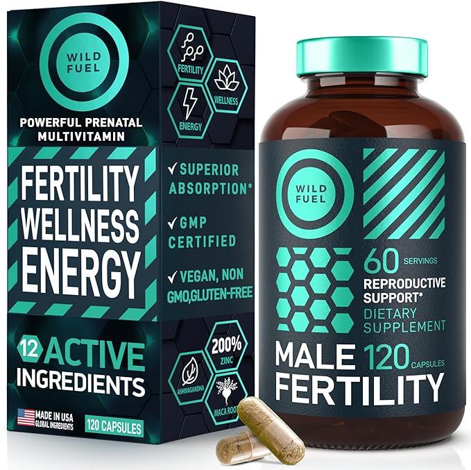 Fertility Supplements for Men Prenatal Vitamin - Maca Root Ashwagandha Zinc Plus Naturals - Conception for Him Men Fertility Vitamins and Male Fertility Support Supplements - 120 Caps for 2 Months