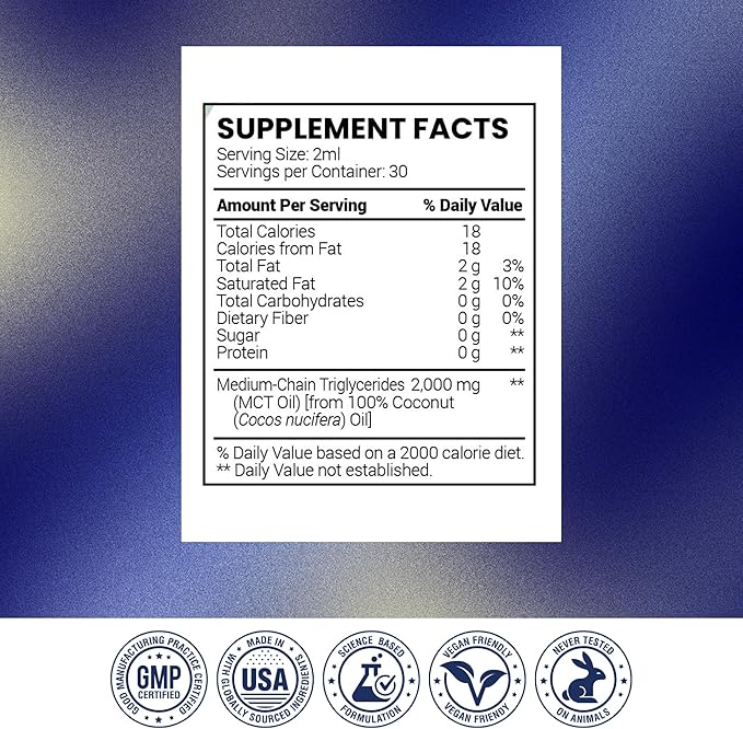 Research Verified 100% MCT Oil - 2 Fl. Oz. - 3 Bottles - Vegan Friendly