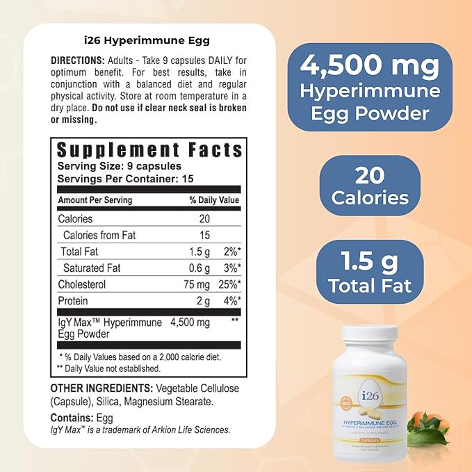Youngevity i26® Hyperimmune Egg Capsules – Immune and Digestive Support – Hyperimmune Egg Powder Supplement – Non-GMO Gluten-Free Lactose-Free 135 Capsules