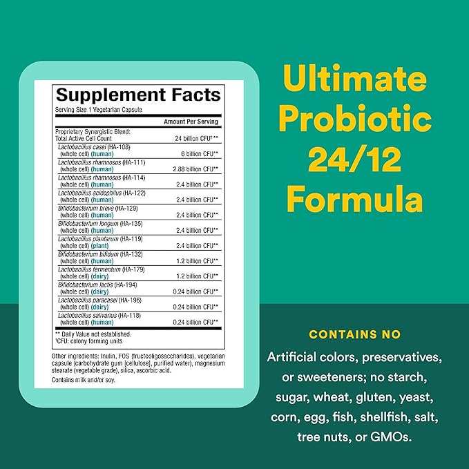 Natural Factors Ultimate Probiotic 24/12 Formula - Digestive Health Support Supplement with Probiotics - Immunity &amp Gut Health Support Supplement - 60 Vegetarian Capsules (60 Servings)