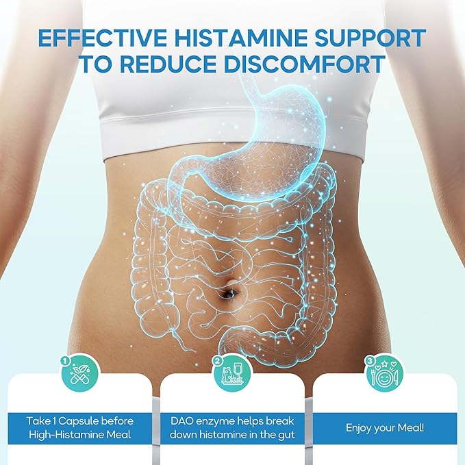 DAO Supplements Histamine Blocker – Advanced DAO Enzyme Formula and Vitamin C for Histamine Digest &amp Intolerance Support – Diamine Oxidase DAO Supplement 30 Capsules