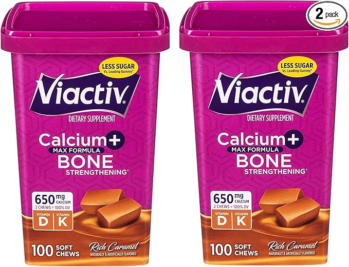 Viactiv Max Formula Calcium +Vitamin D3 Supplement for Bone Health Rich Caramel 100 Soft Chews - 2 Pack