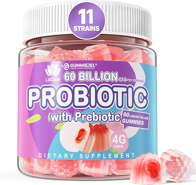 Probiotic Gummies 60 Billion CFU for Women Men &amp Kids 11 Strains Probiotics + Organic Prebiotics Fiber for Immune Digestive Health Supports Constipation Diarrhea Gas &amp Bloating - Sugar Fr