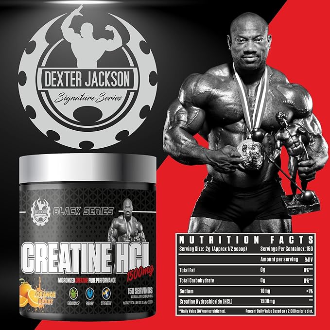 DEXTER JACKSON Black Series Creatine Hcl 1500mg | 300g (150 Serving Orange Blast)