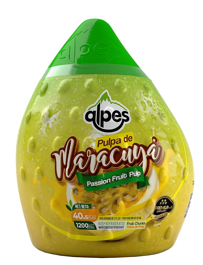 Alpes Passion Fruit Pulp Real Tropical Maracuya (Lilikoi). Ideal for Cocktails Juices Smoothies Desserts Sauces &amp More. Premium Fruit (40.5 fl oz) by California Food Corp.