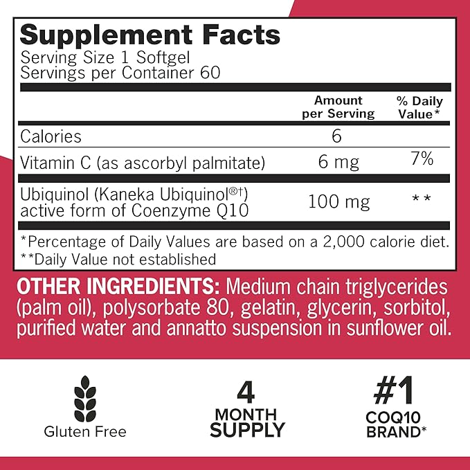 Qunol Mega Ubiquinol Coq10 100mg Superior Absorption Patented Water and Fat Soluble Natural Supplement Form of Coenzyme Q10 Antioxidant for Heart Health 60 Softgels Pack of 2
