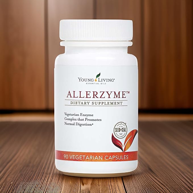 Young Living Allerzyme - 90 ct Dietary Supplement Capsules - Vegetarian Enzyme Complex with Tarragon and Ginger Premium Essential Oils for Digestive Support