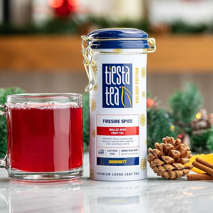 Tiesta Tea - Holiday Loose Leaf Tea Gift Set High to Non-Caffeinated Holiday Blends 3 Tins of Hot &amp Iced Brews Variety Pack Fireside Spice Peppermint Cocoa &amp Cocoa Mocha