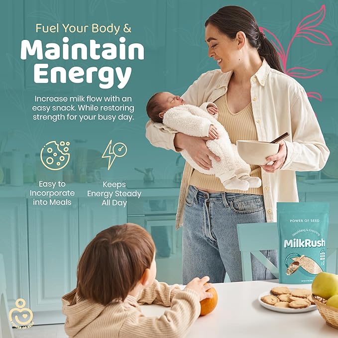 Milkrush Lactation Support for Breastfeeding-Oats Seeds &amp Almond Lactation Drink Mix - Enrich Milk for Breastfeeding with Superfood Omega 3 Iron &amp Calcium - Kosher Certified - 26oz Bag