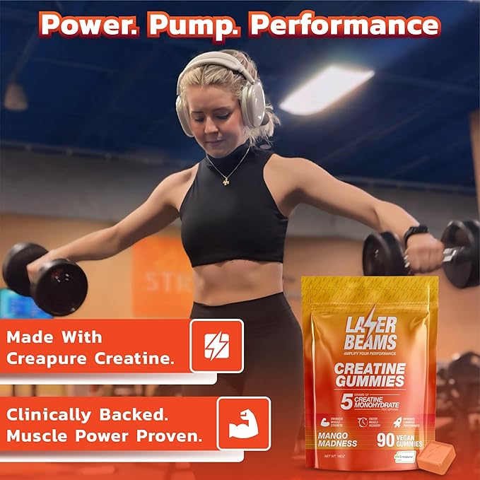 Creatine Monohydrate Gummies for Women &amp Men - 5g Creapure Creatine per Serving - Vegan Mango Flavor - Boost Muscle Strength Endurance Recovery &amp Mental Focus (90 Gummies)